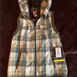 Burton XS Plaid Hooded Vest with Zipper